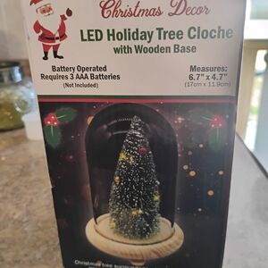 LED Holiday Tree Cloche with Wooden Base